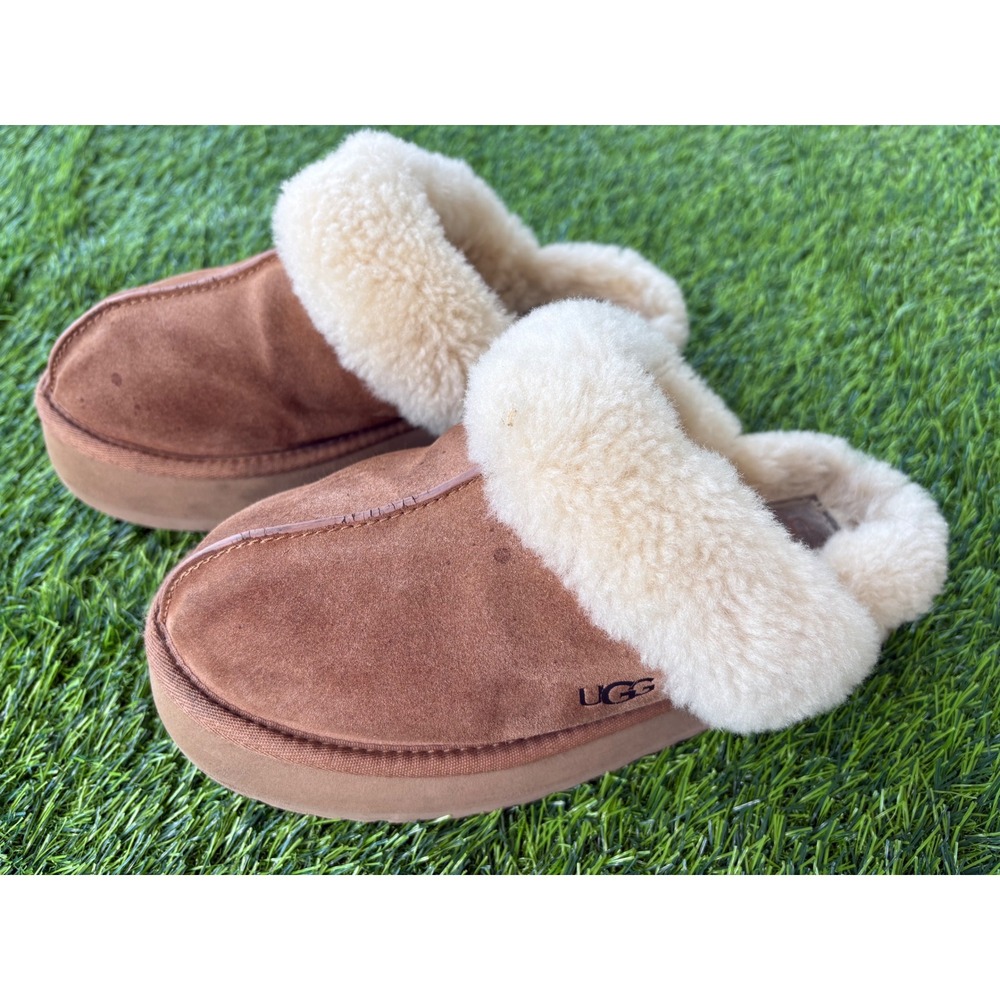 UGG Disquette Platform Slipper Chestnut Suede Shearling 1122550 Womens 8